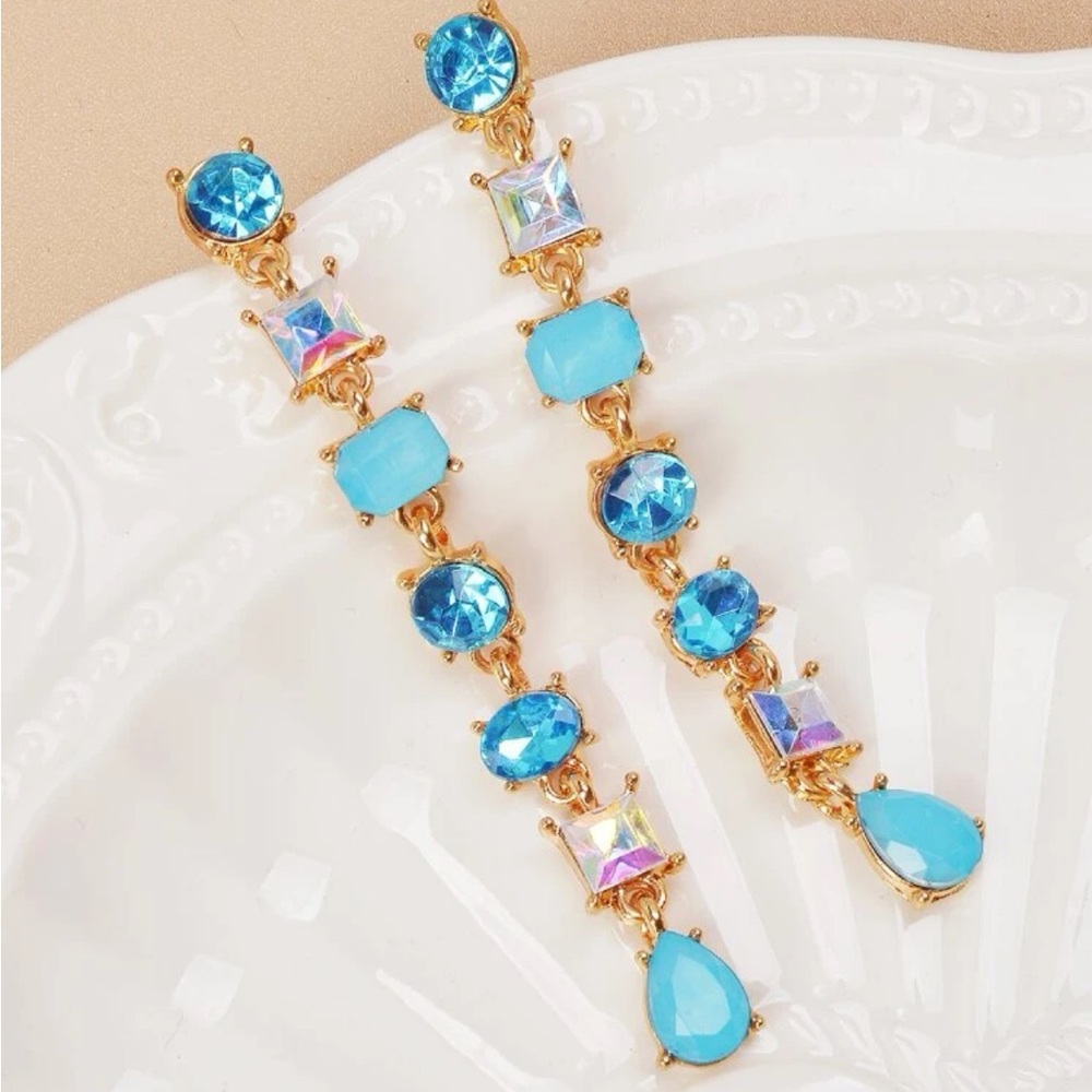 Elegant Blue and Gold Dangle Earrings